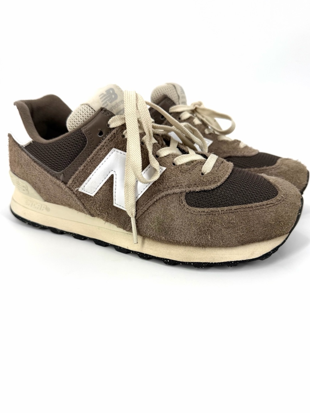 New Balance 574 “Dark Mushroom” Brown Shaggy Suede U574RBI Sz 8 Men 9.5 Women